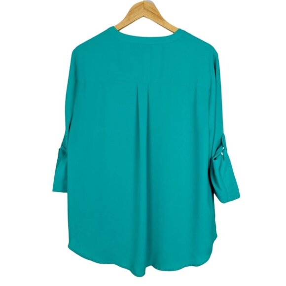 TORRID HARPER TEAL GEORGETTE PULLOVER 3/4 SLEEVE BLOUSE - Picture 6 of 8